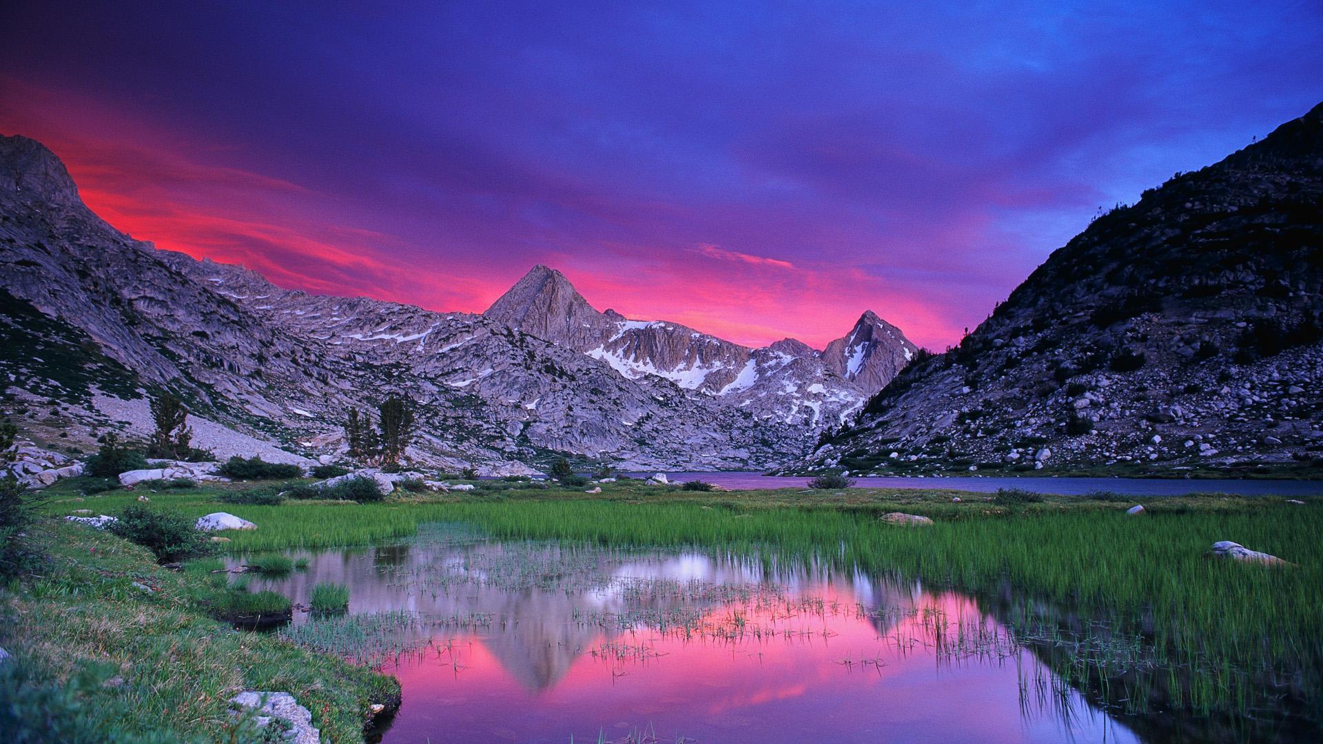 Pink Sunset In The Lake Mountain HD desktop wallpaper, Widescreen