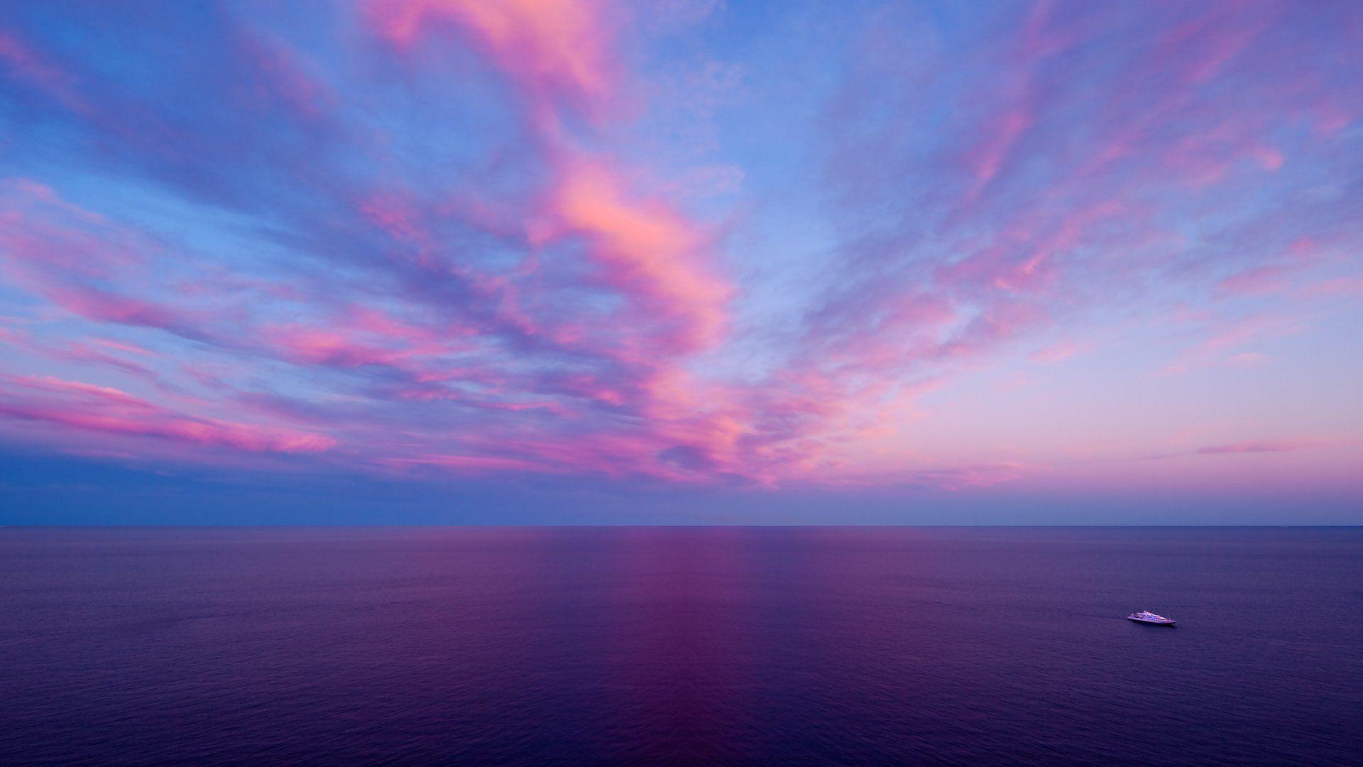 Pink Ocean Sunset Full HD Wallpaper and Background Imagex1080