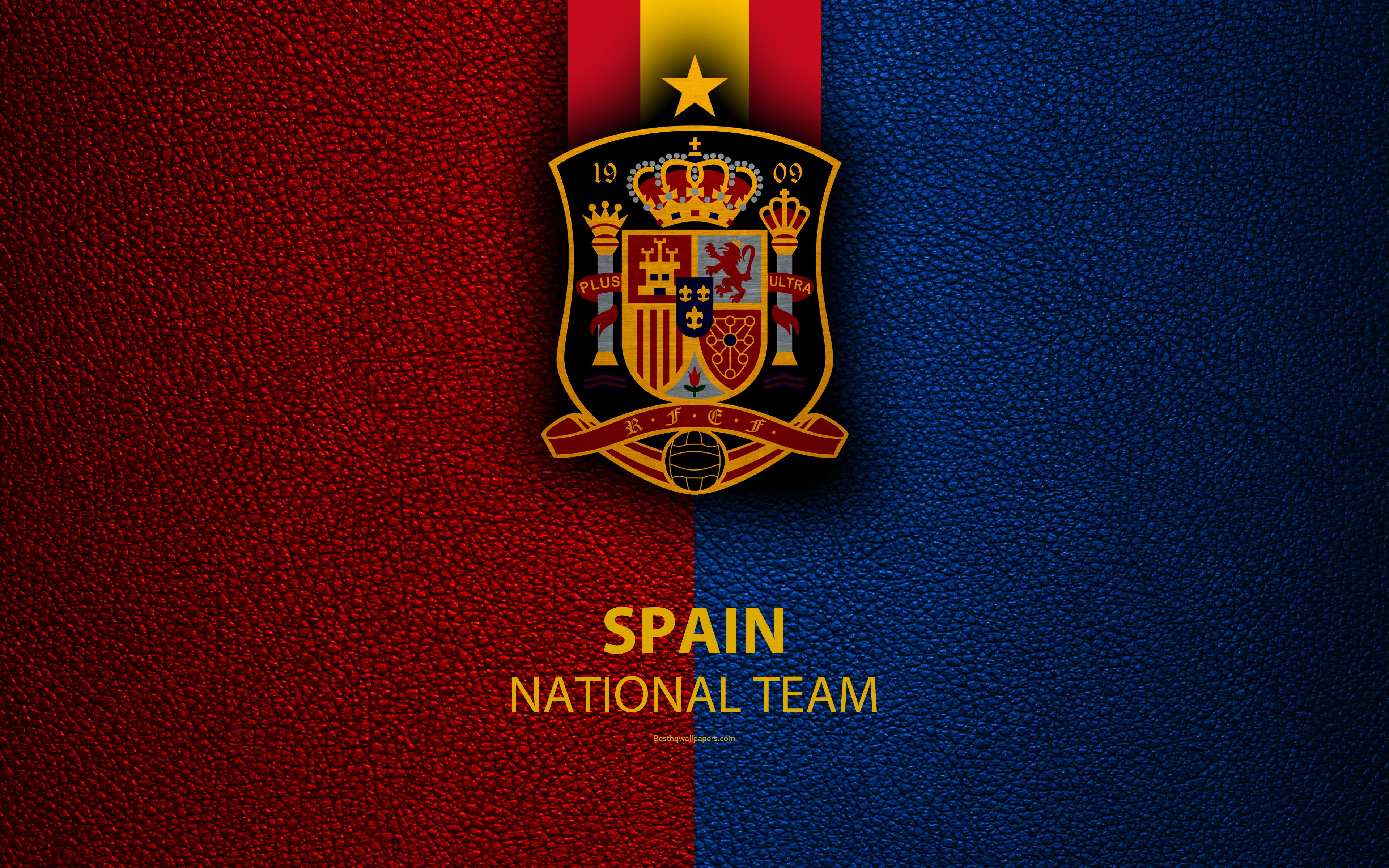 Download wallpaper Spain national football team, 4k, leather