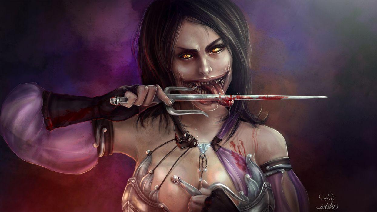 Game Sensuality Sensual Woman Girl Mileena Cutting Tongue Sword Mortal Kombat X Wallpaperx1080