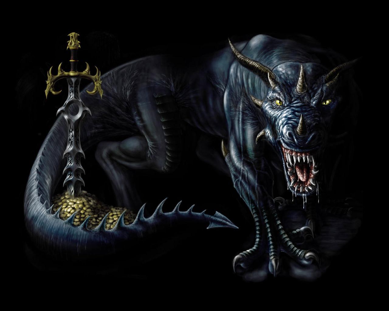 Black Dragon Guarding Sword wallpaper from Dragons wallpaper