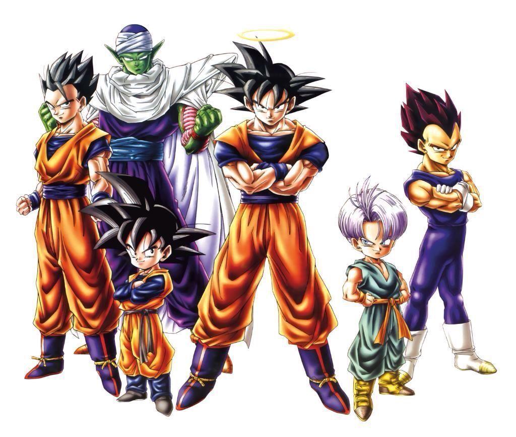 Piccolo, Gohan, Goten, Goku, Trunks, and Vegeta. Dragon Ball Z