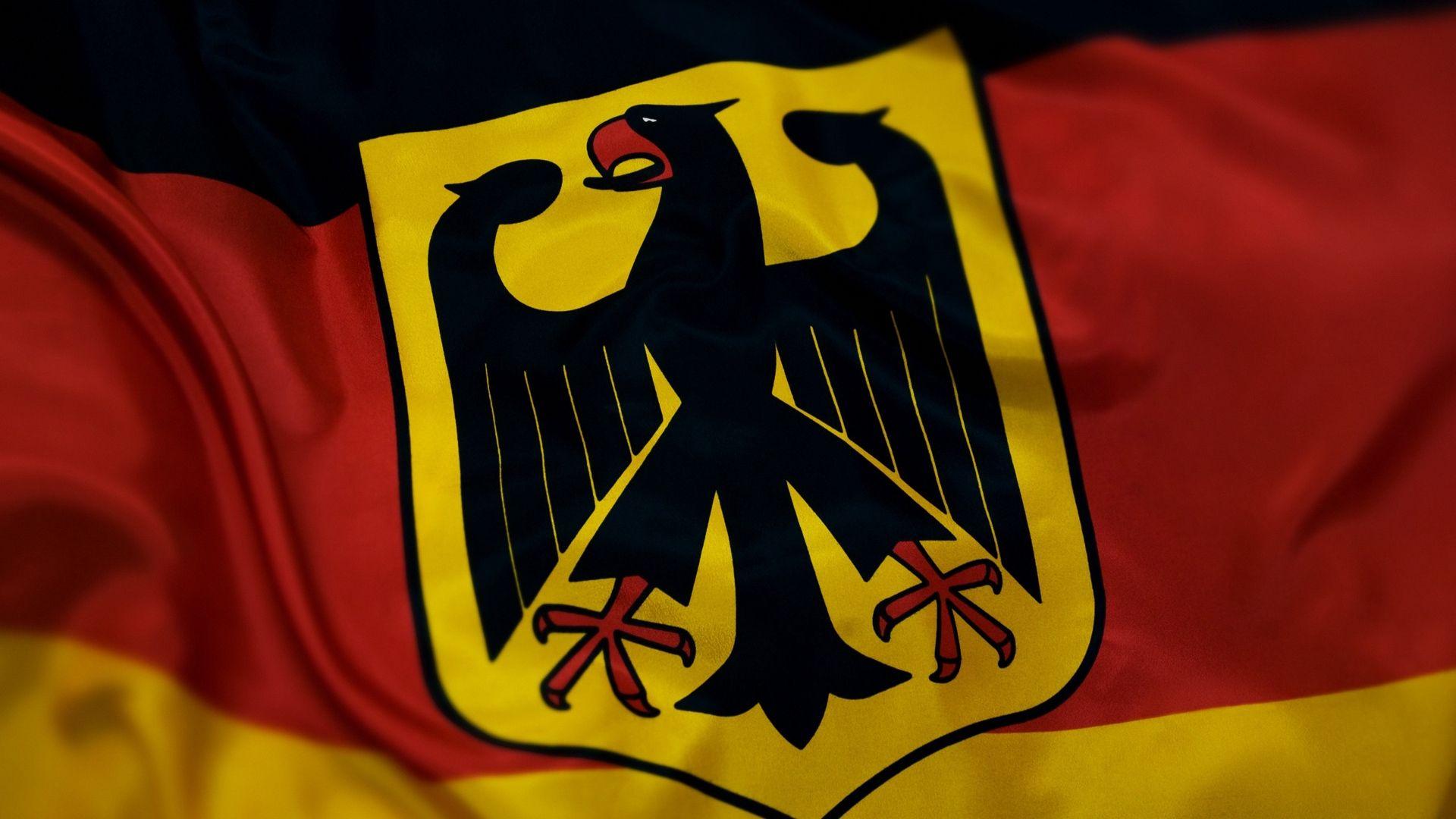 Download wallpaper 1920x1080 germany, flag, coat of arms, fabric