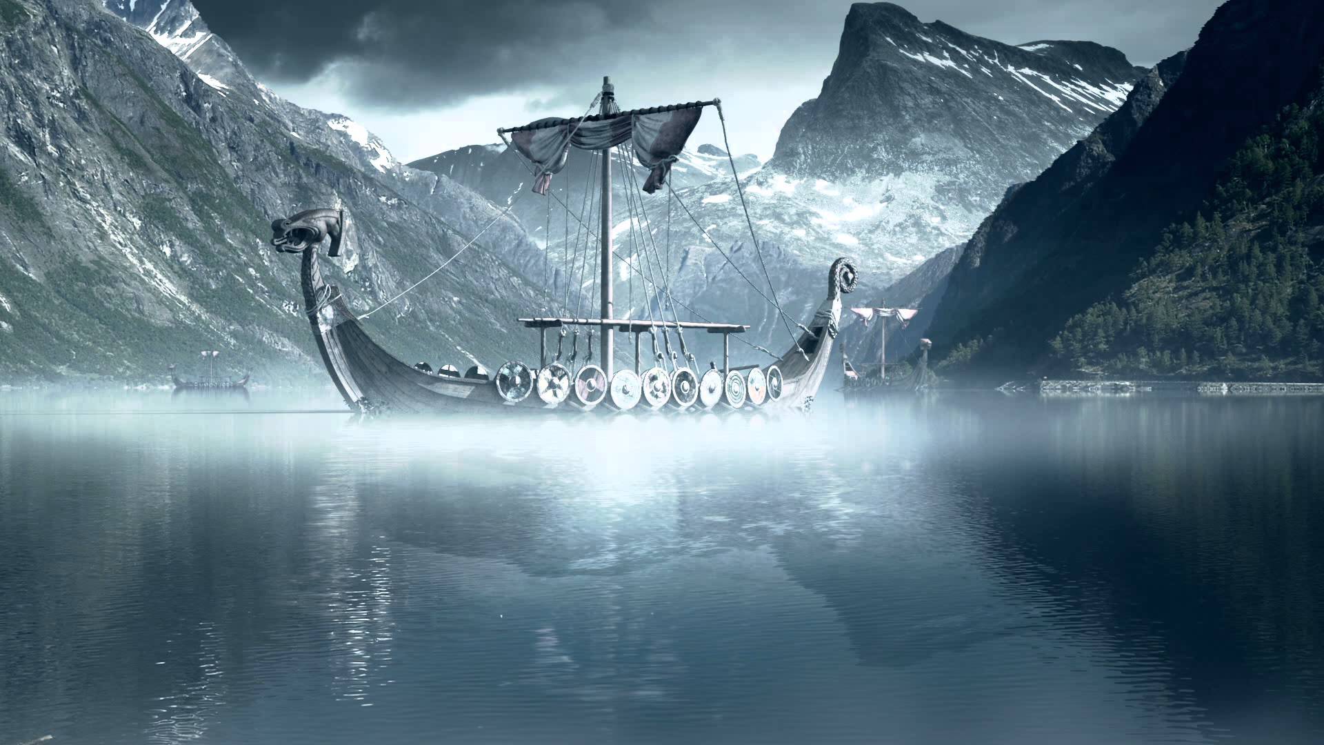 VFX Shot Viking Longboats On Nordic Fjord