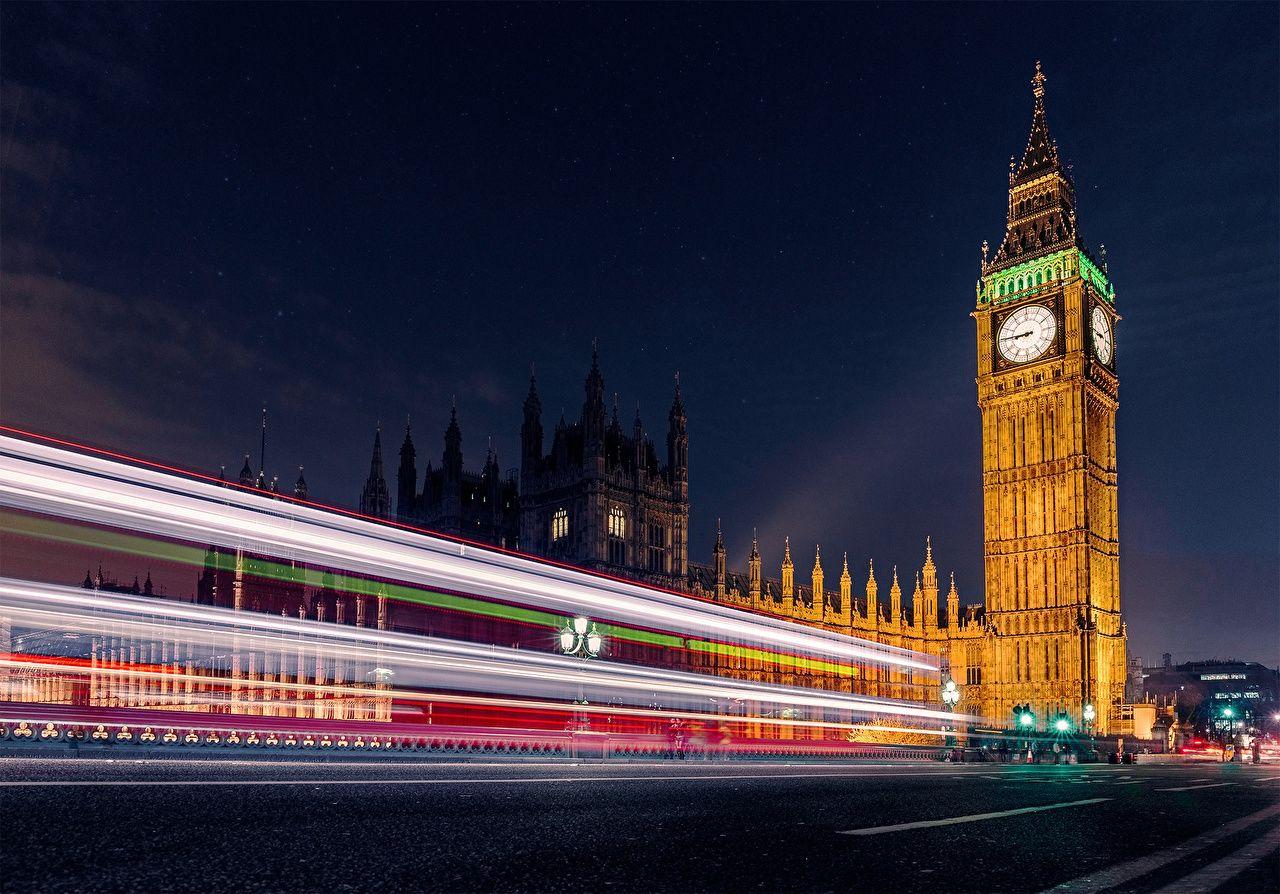 Image London Big Ben England Motion Night Cities