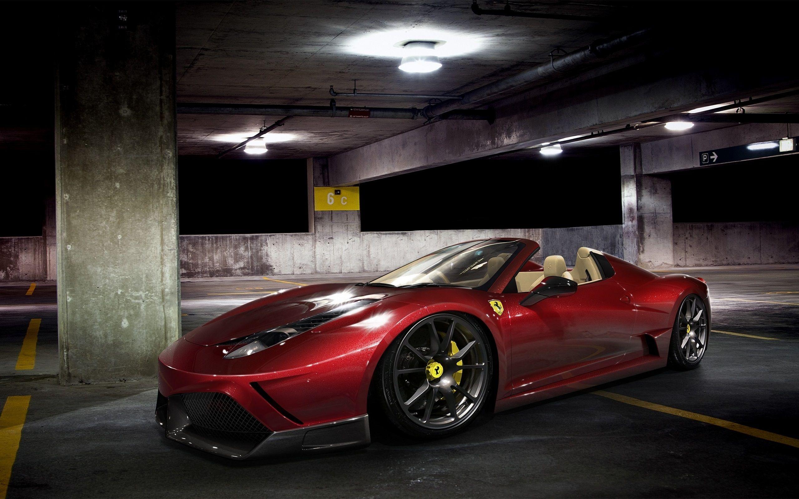 Ferrari 458 Spider red supercar at parking 4k laptop wallpaper