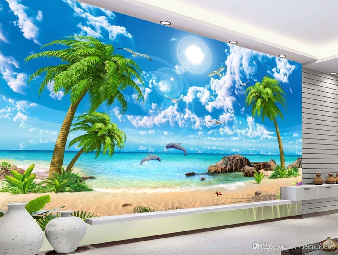 Hd Beautiful Wallpaper Sea Coconut Beach Landscape 3D Wallpaper