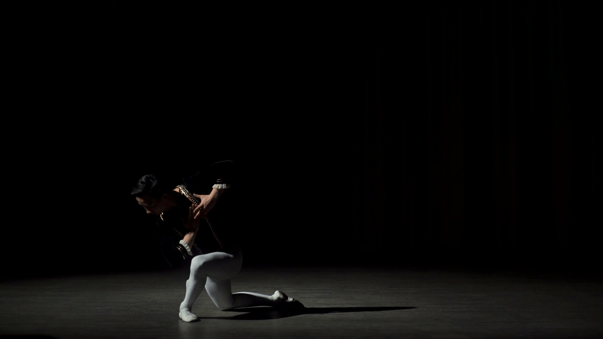 male Bamale Ballet dancer solo danceing black Background Stock Video Footage