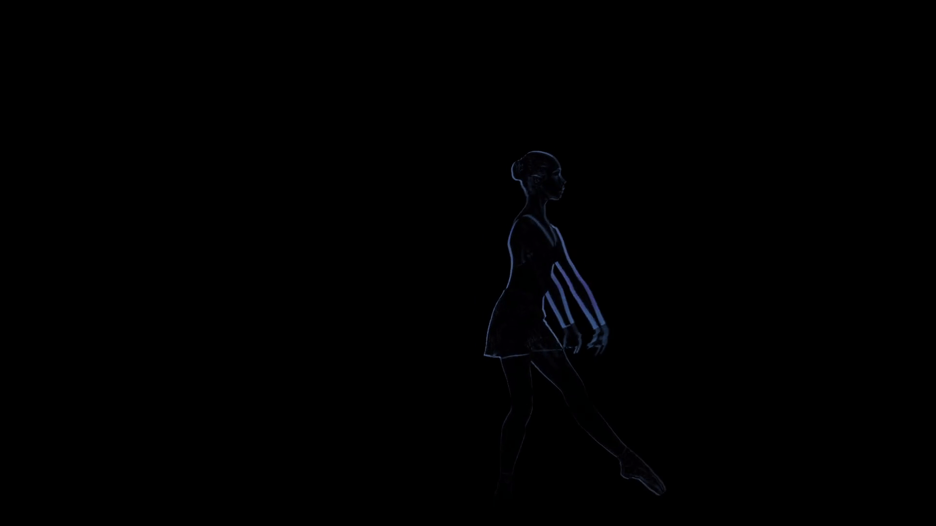 Silhouette ballet dancer girl on black background. Computer graphics Stock Video Footage