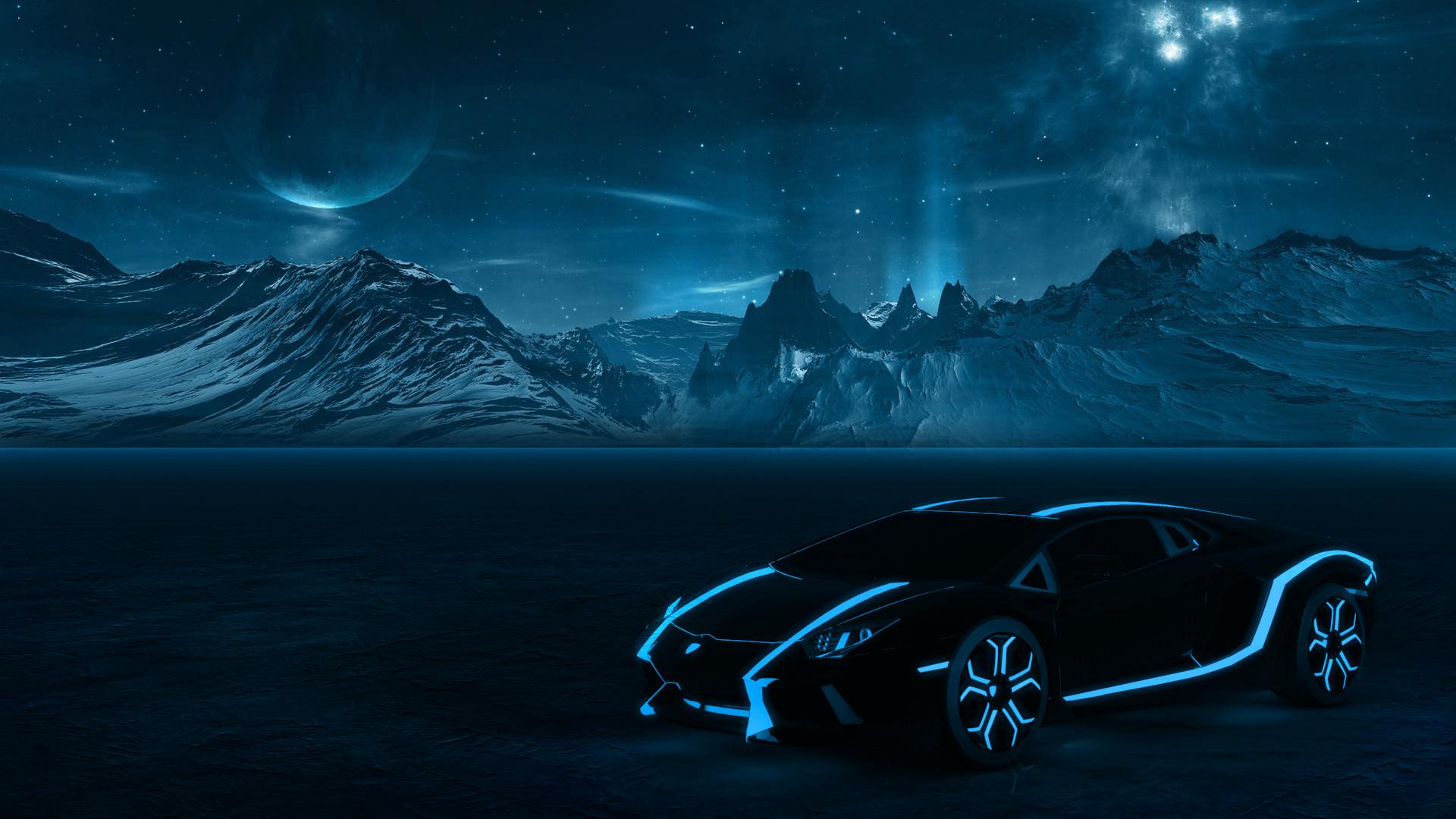Tron Style Lamborghini Aventador Wallpaper Download