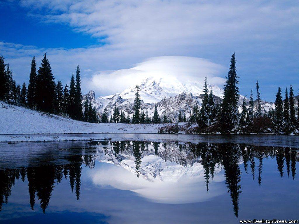 Desktop Wallpaper Natural Background Mount Rainier Reflected