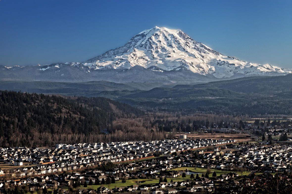Mount Rainier Looms over the Puyallup Valley, Washington