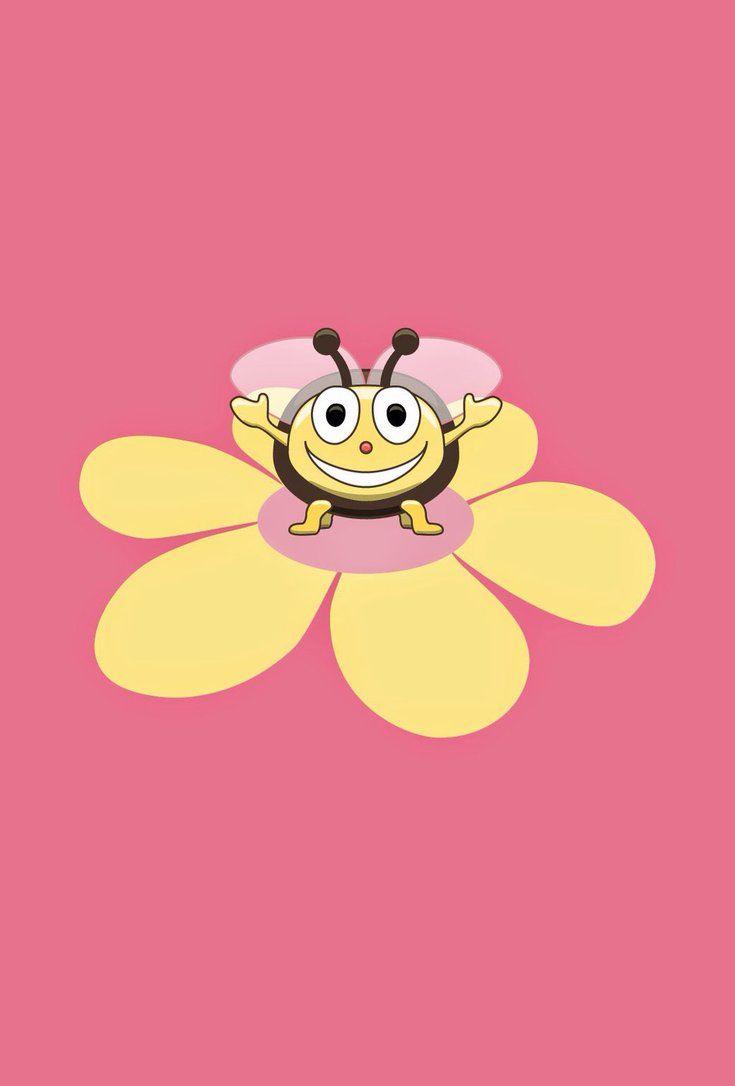 Happy Cartoon Bee on Flower iPhone Wallpaper