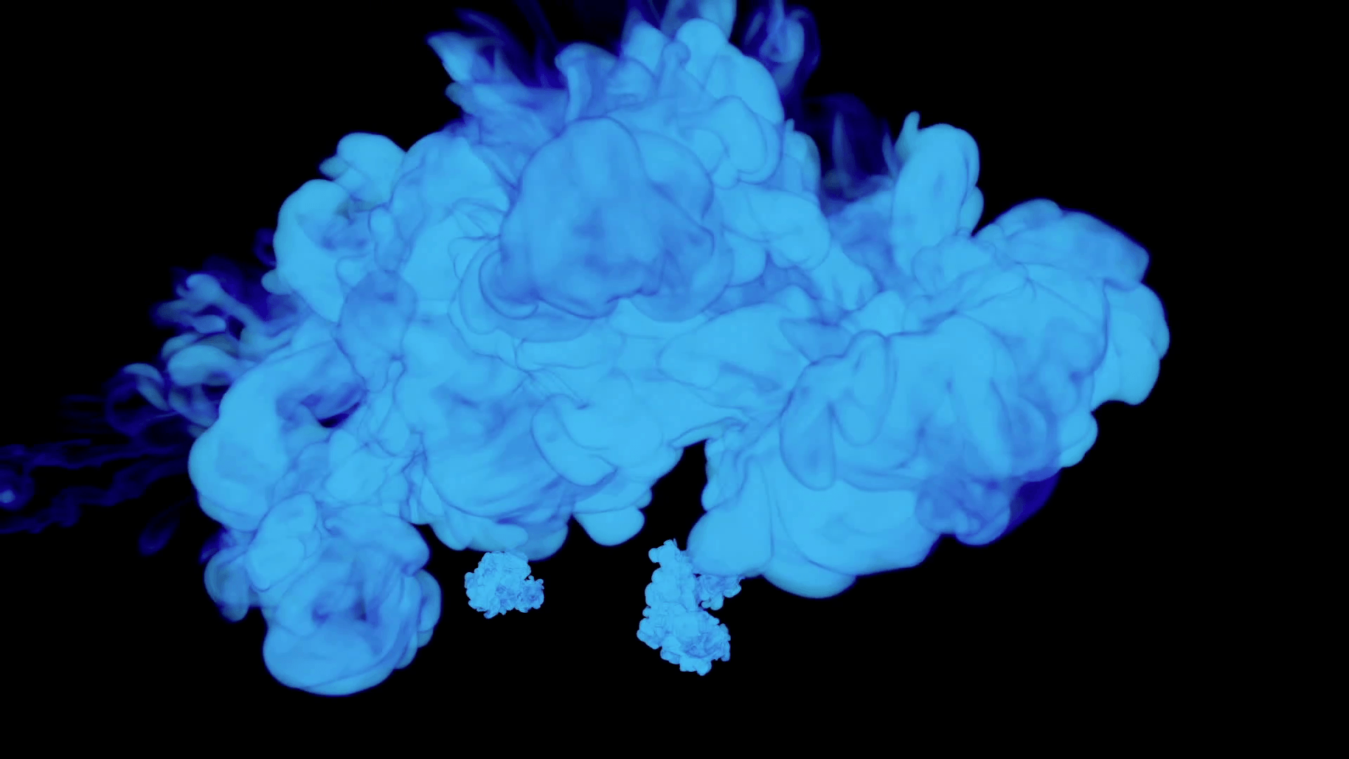 ABSTRACT BACKGROUND. BLUE SMOKE or BLUE INK IN WATER SERIES ON BLACK