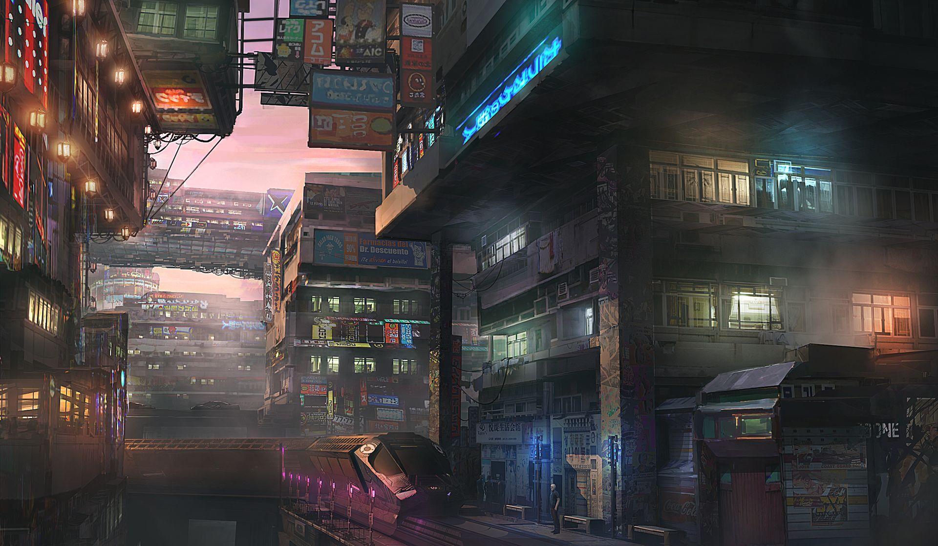Sci Fi Cyberpunk City Building Train Futuristic Wallpaper. Place to