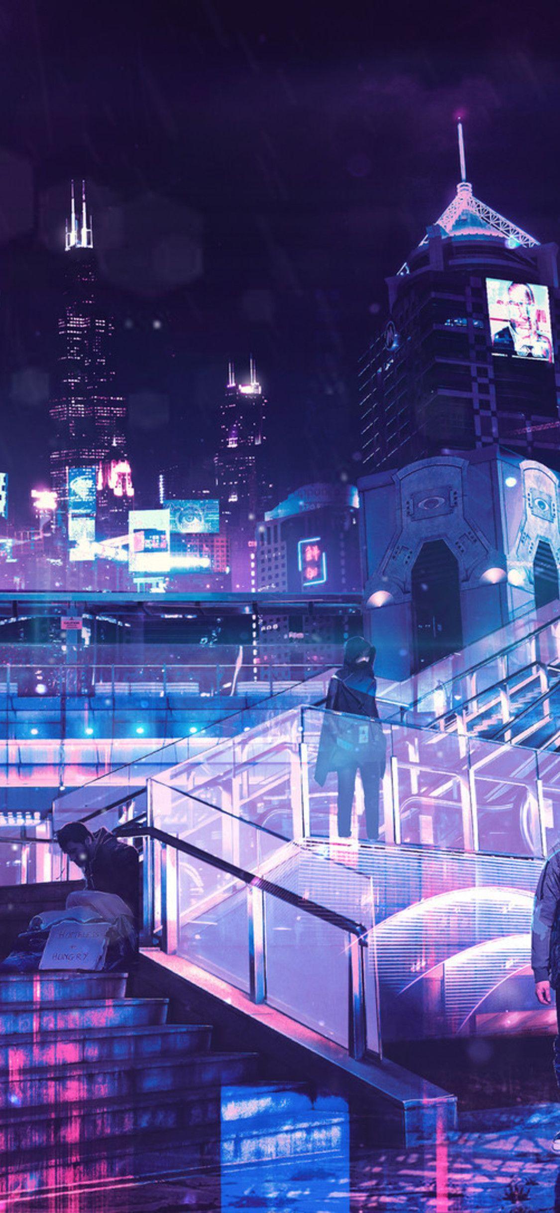 Cyberpunk Neon City iPhone X, iPhone 10 HD 4k Wallpaper