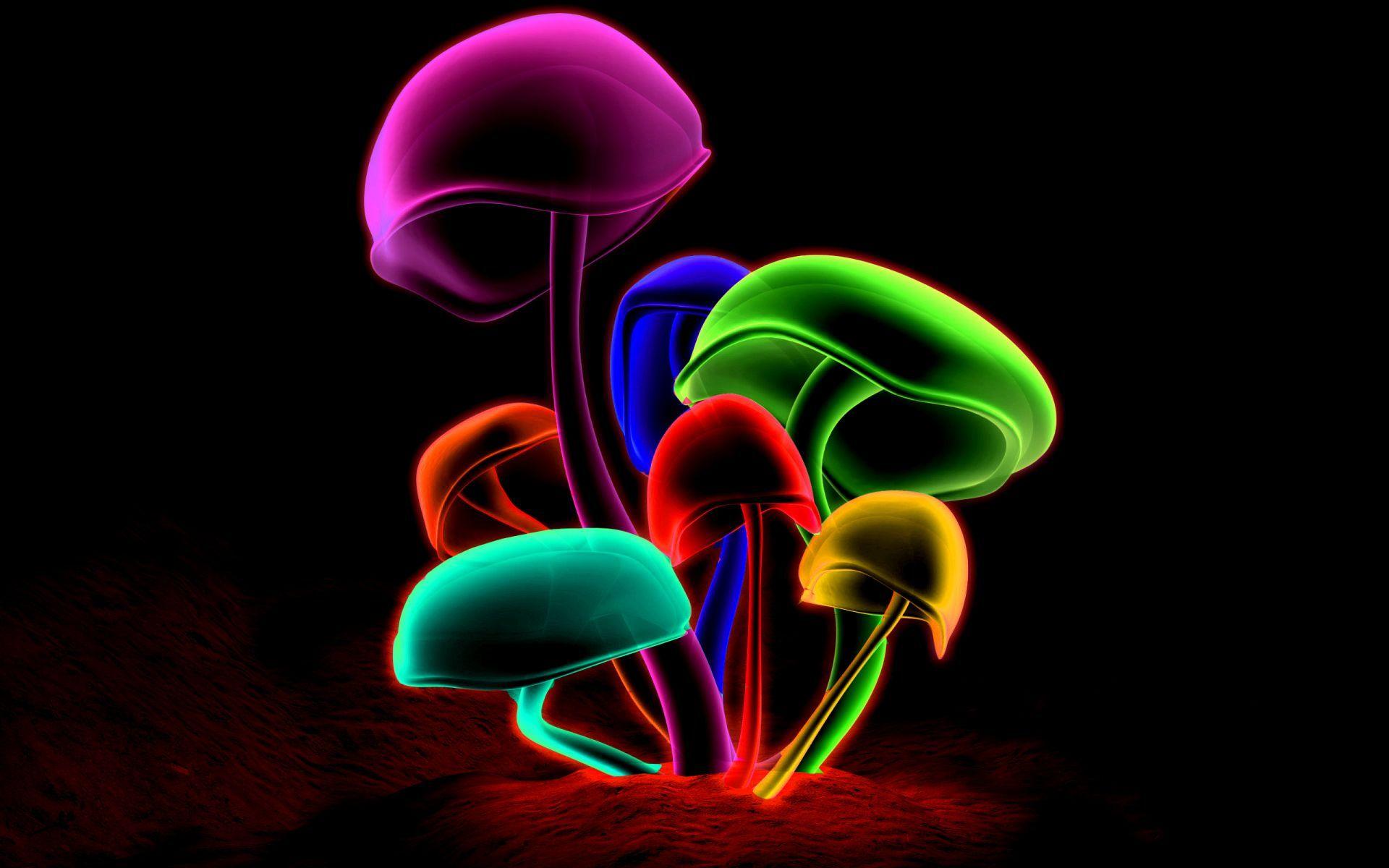 3D Multi Color Glowing Mushrooms Wallpaper. HD 3D And Abstract