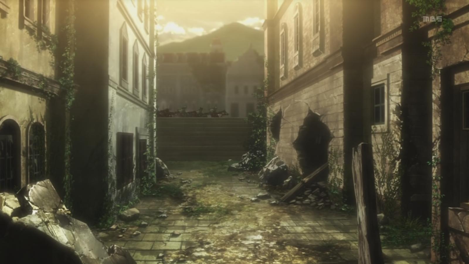 This is a background from attack on titan where they are out