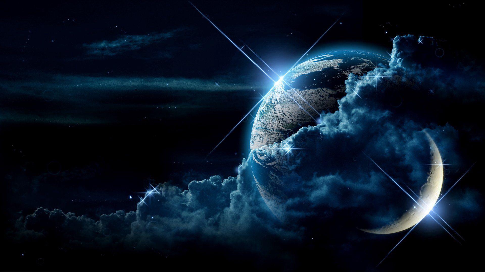 Download wallpaper 1920x1080 planet, clouds, light, star full HD