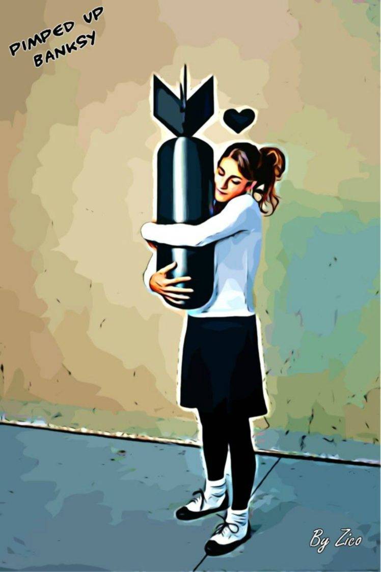 Banksy, Artwork, Graffiti, Street art, Bomb girl, Bombs, Digital art