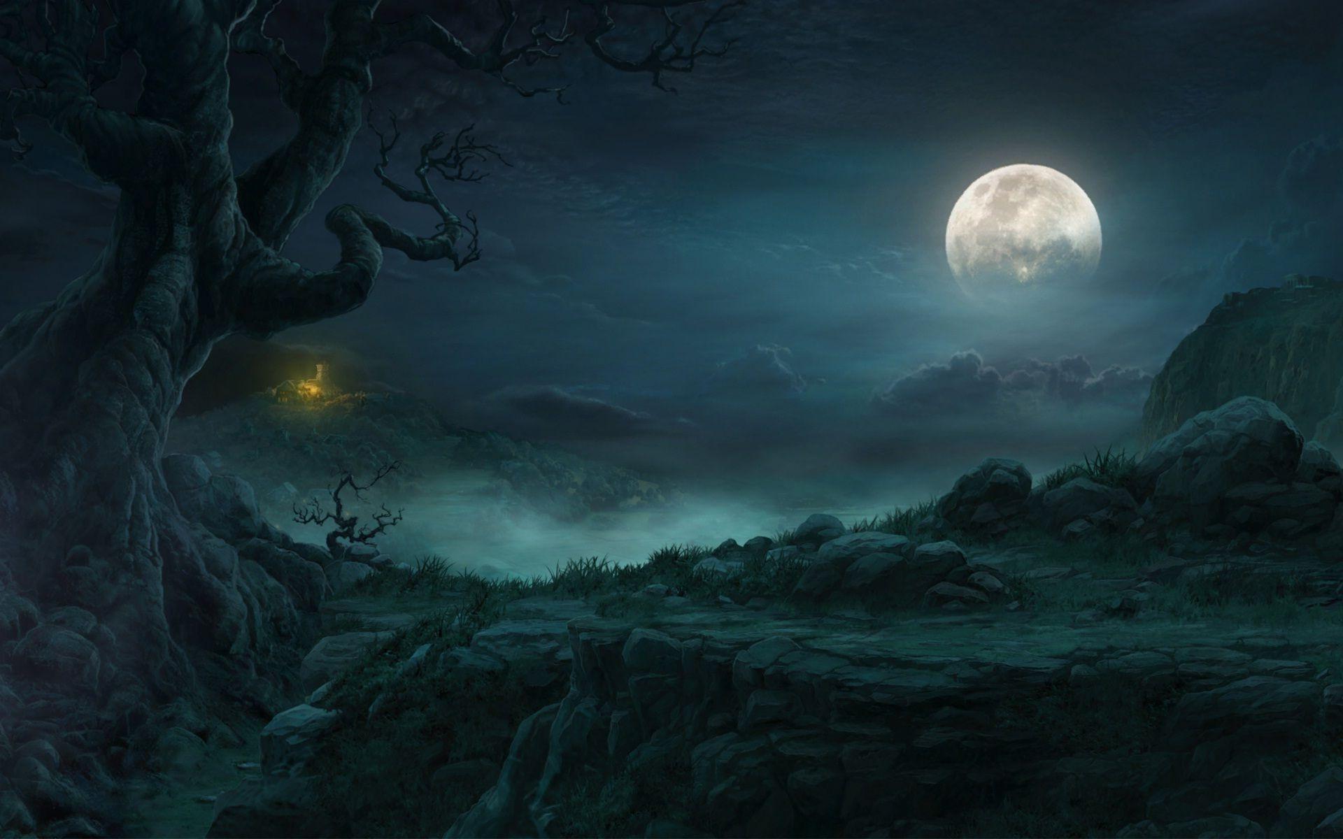 Beautiful Full Moon Night HD Wallpaper, Background Image
