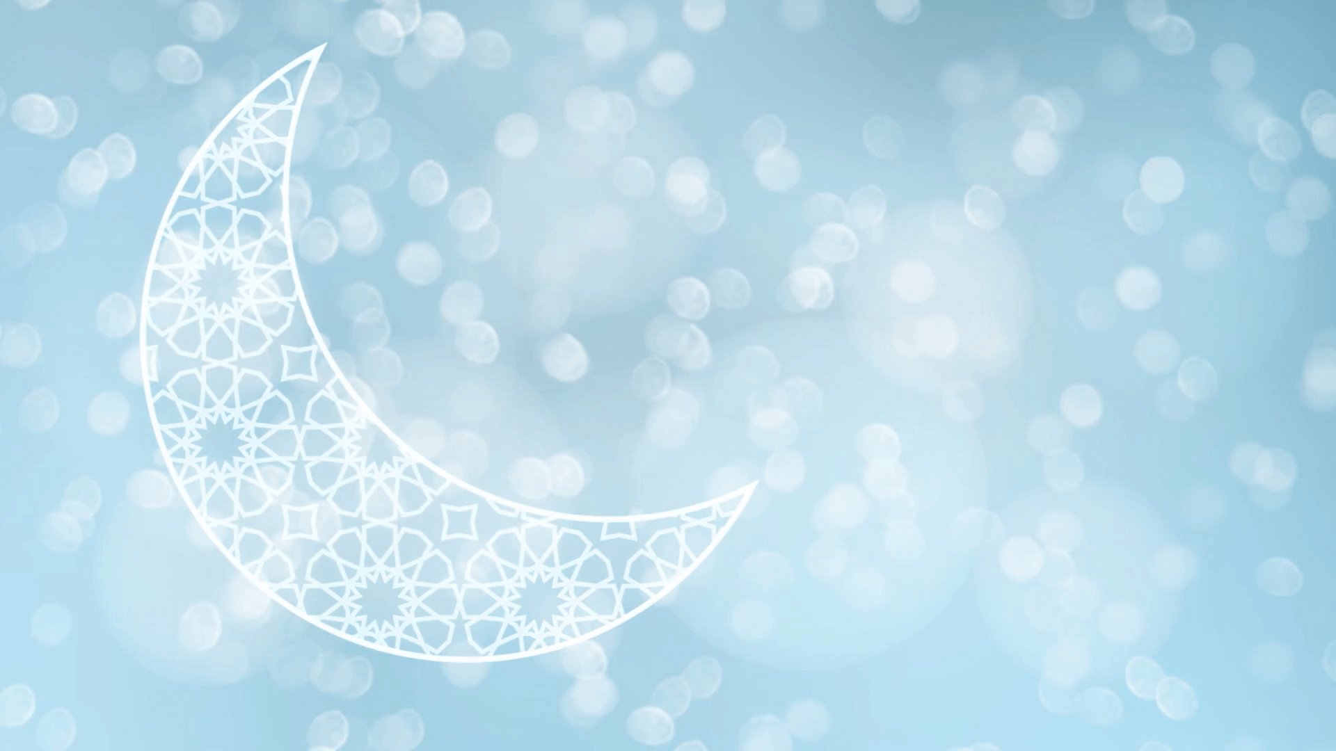Ornamental Arabic half moon with glittering bokeh lights on the blue