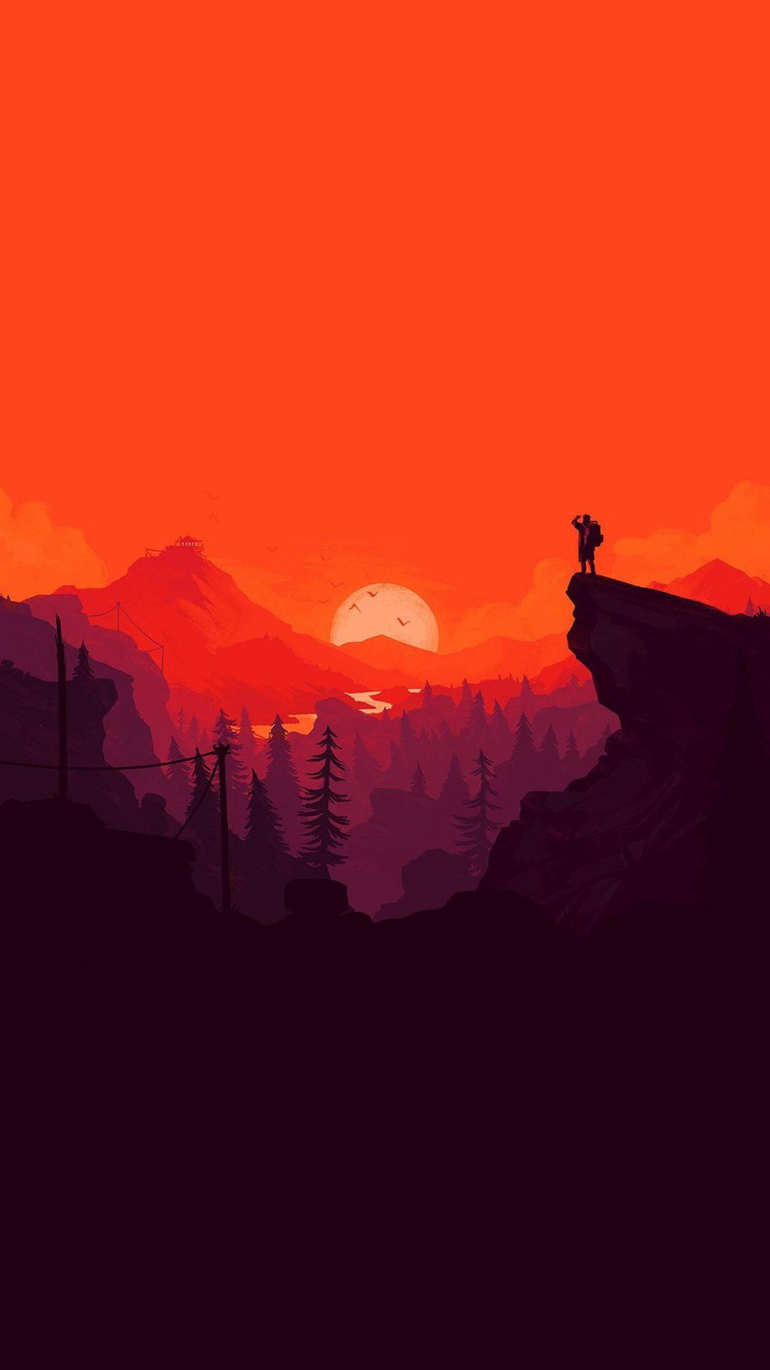 Nature Sunset Simple Minimal Illustration Art Red iPhone 8 Wallpaper