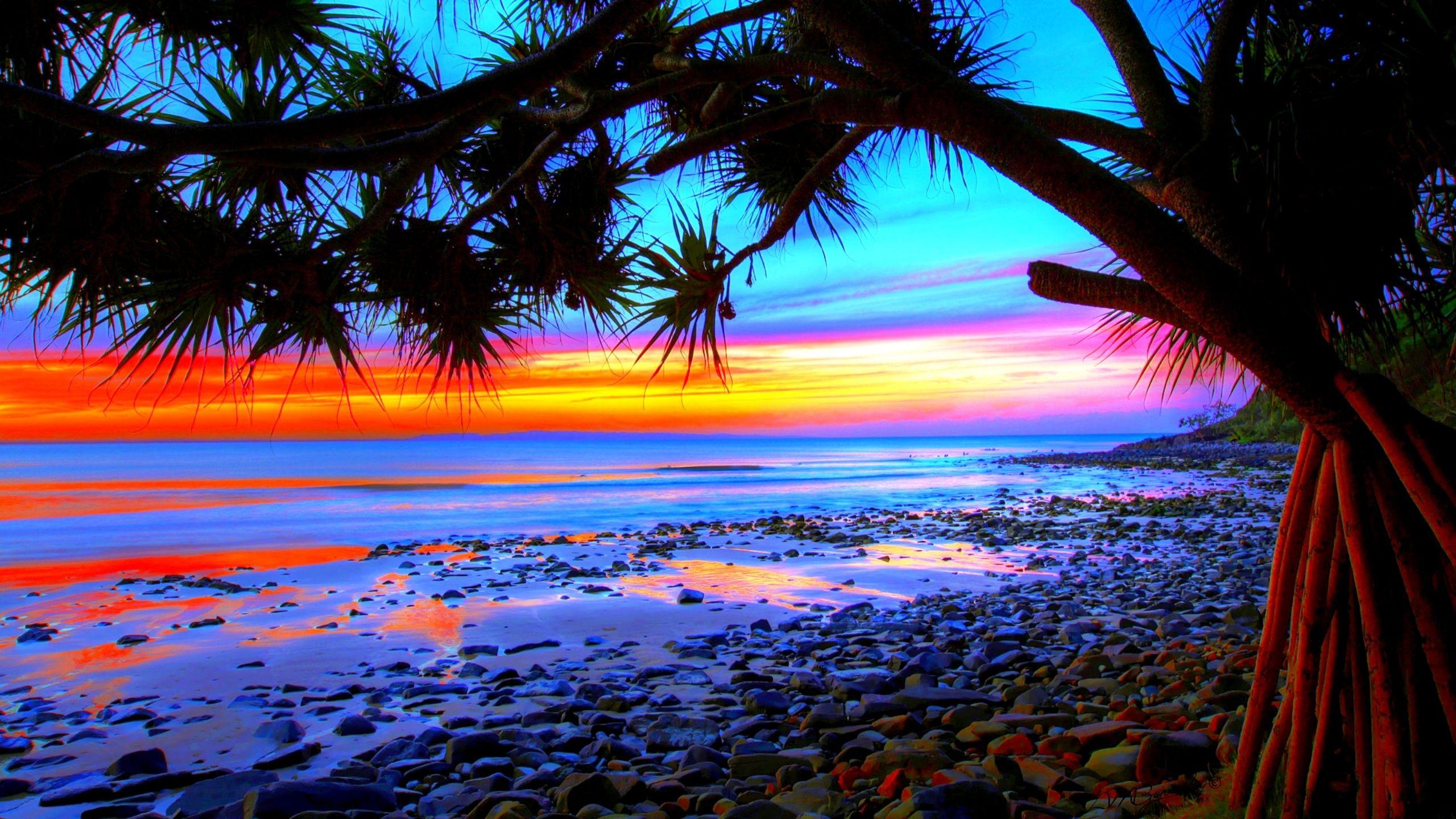Download Blue Beach Sunset Art Wallpaper Desktop (860) Full