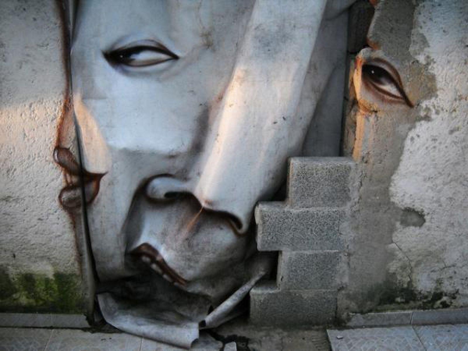 3D Optical Illusion Using Broken Wall. HD Art Wallpaper for Mobile