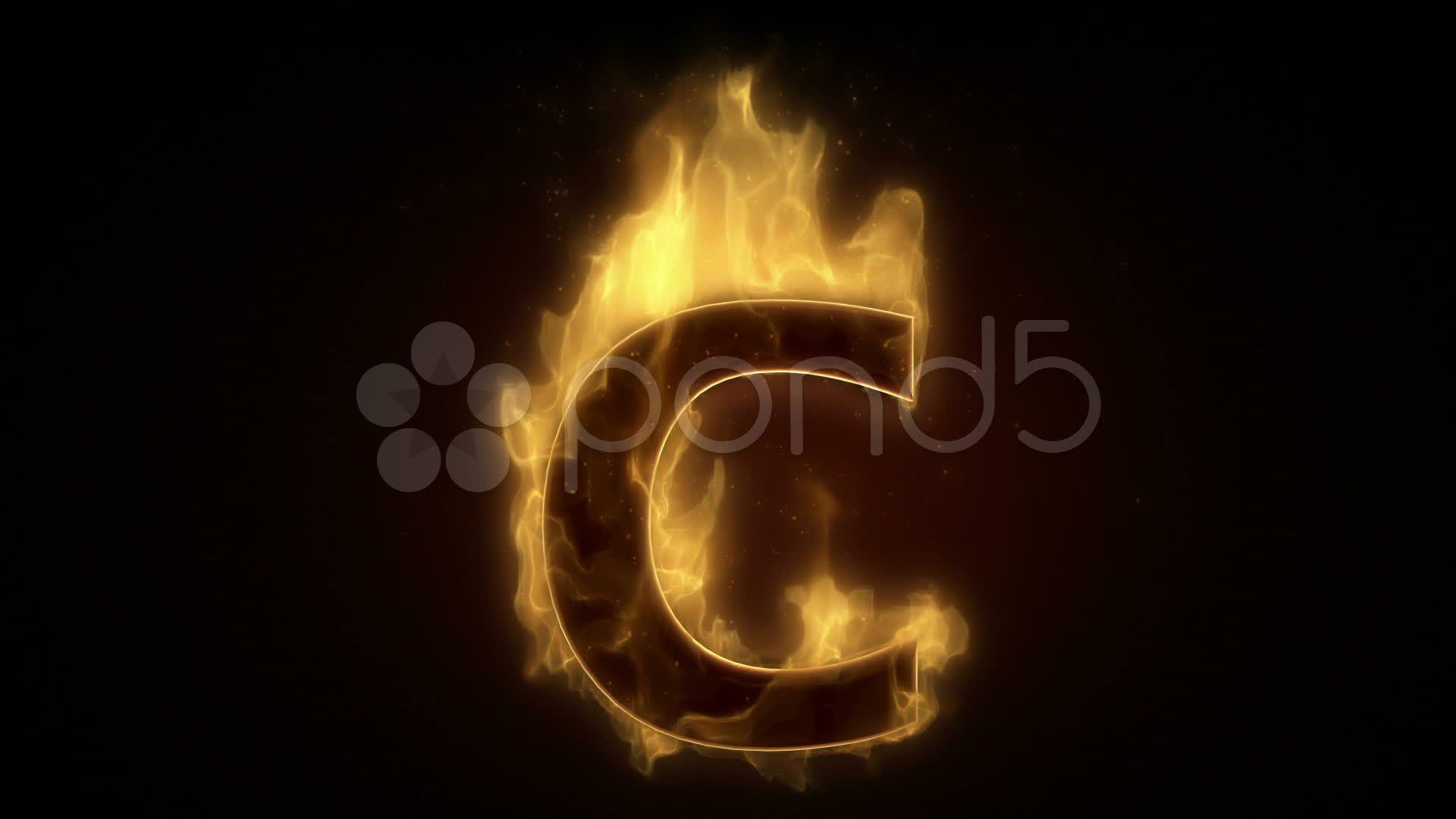Video: Fiery letter C burning in loop with particles