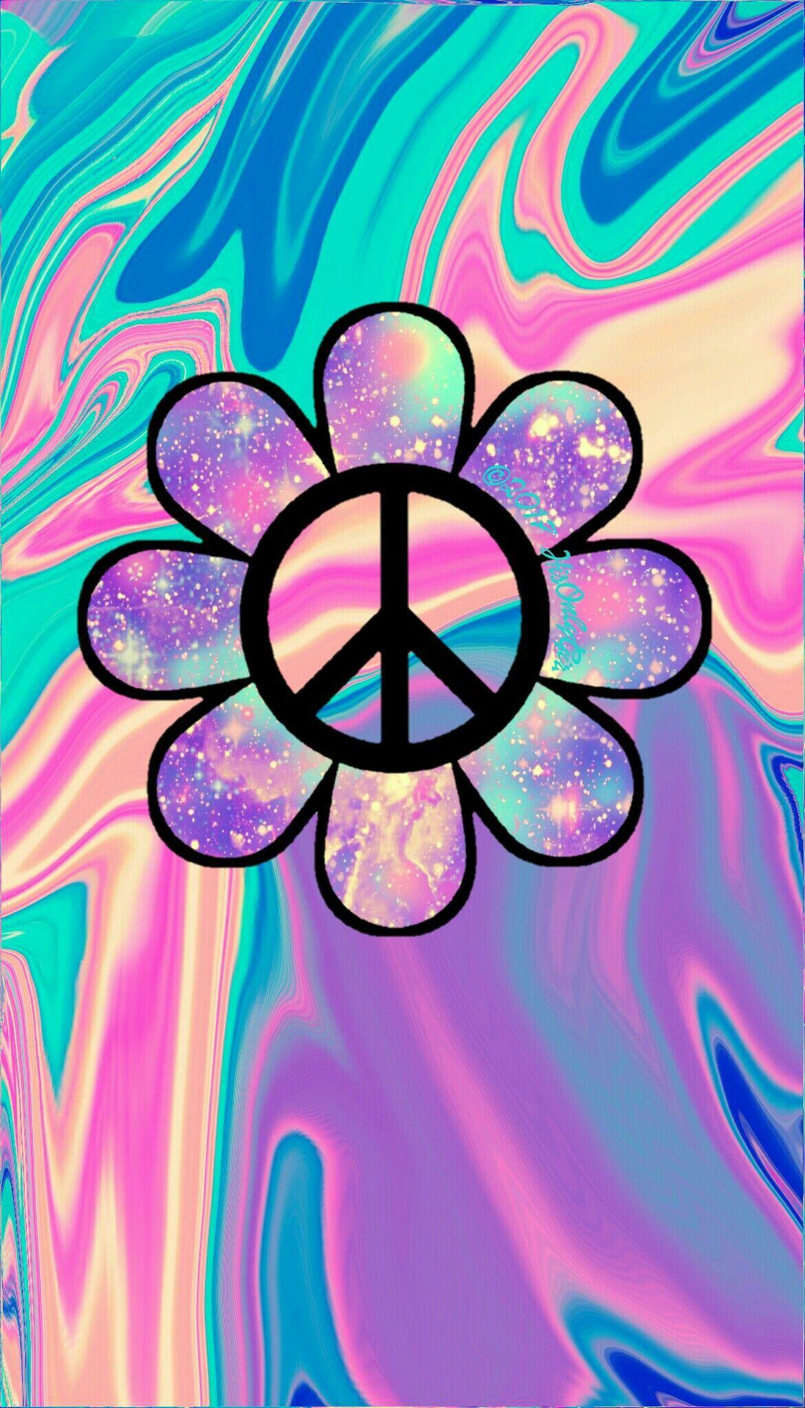 ✌Peace Sign Flower Art #cTeal #cPeach #cPurples peace
