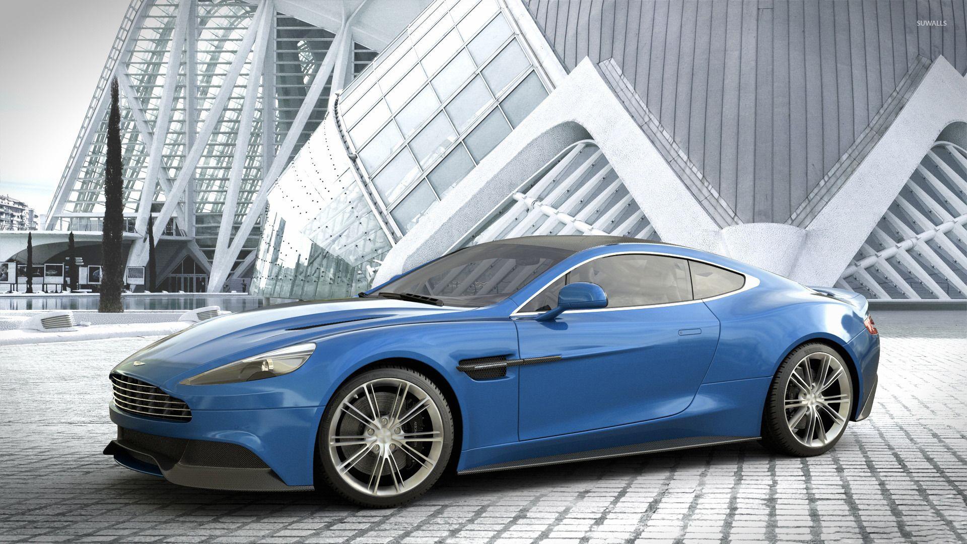 Blue Aston Martin Vanquish side view wallpaper wallpaper
