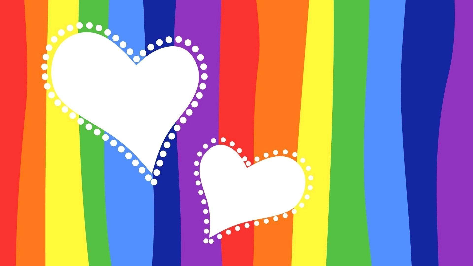 Two Hearts in Rainbow Background