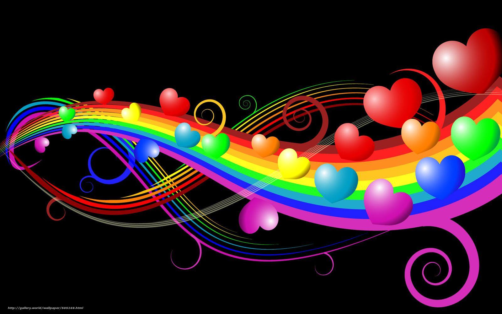 Group of Rainbow Heart Black Wallpaper