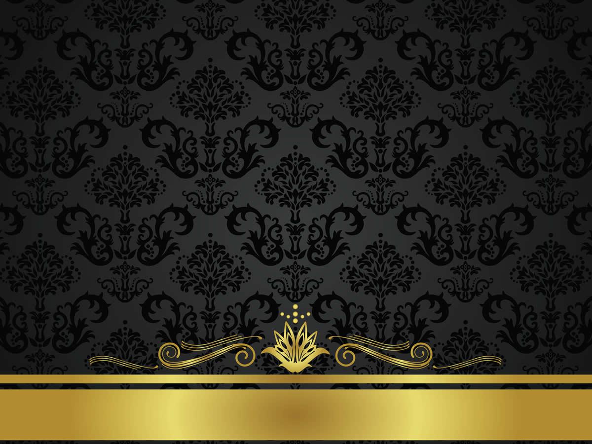 Black Golden Floral Design Powerpoint