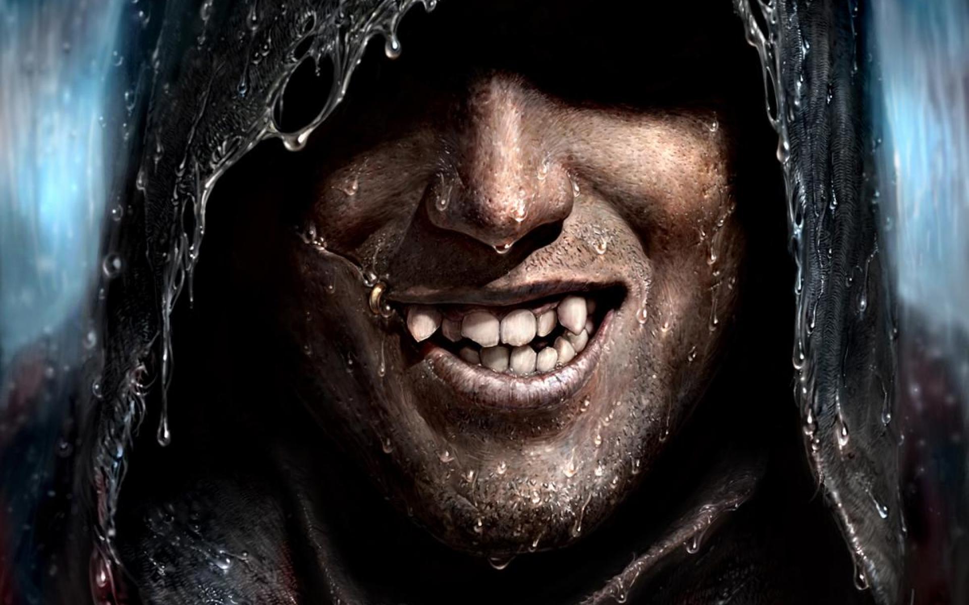 Vampire Man Spooky Rain Storm Creepy Canine Teeth Evil Smile
