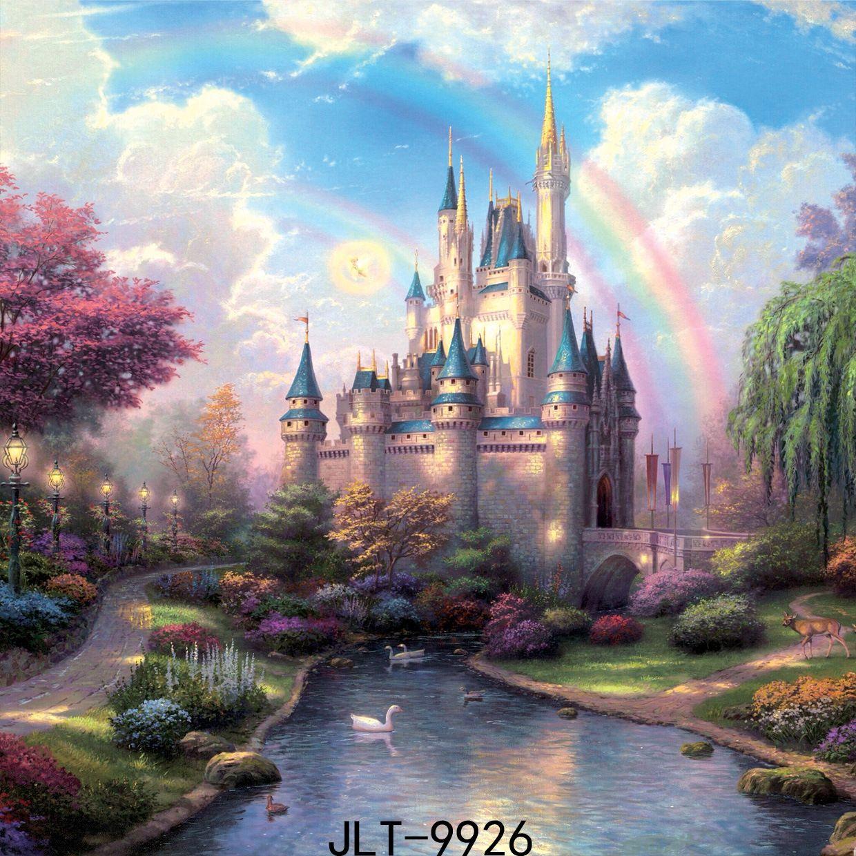 Cartoon Fairy Tale Children's Photography Backdrops Rainbow Blue Sky