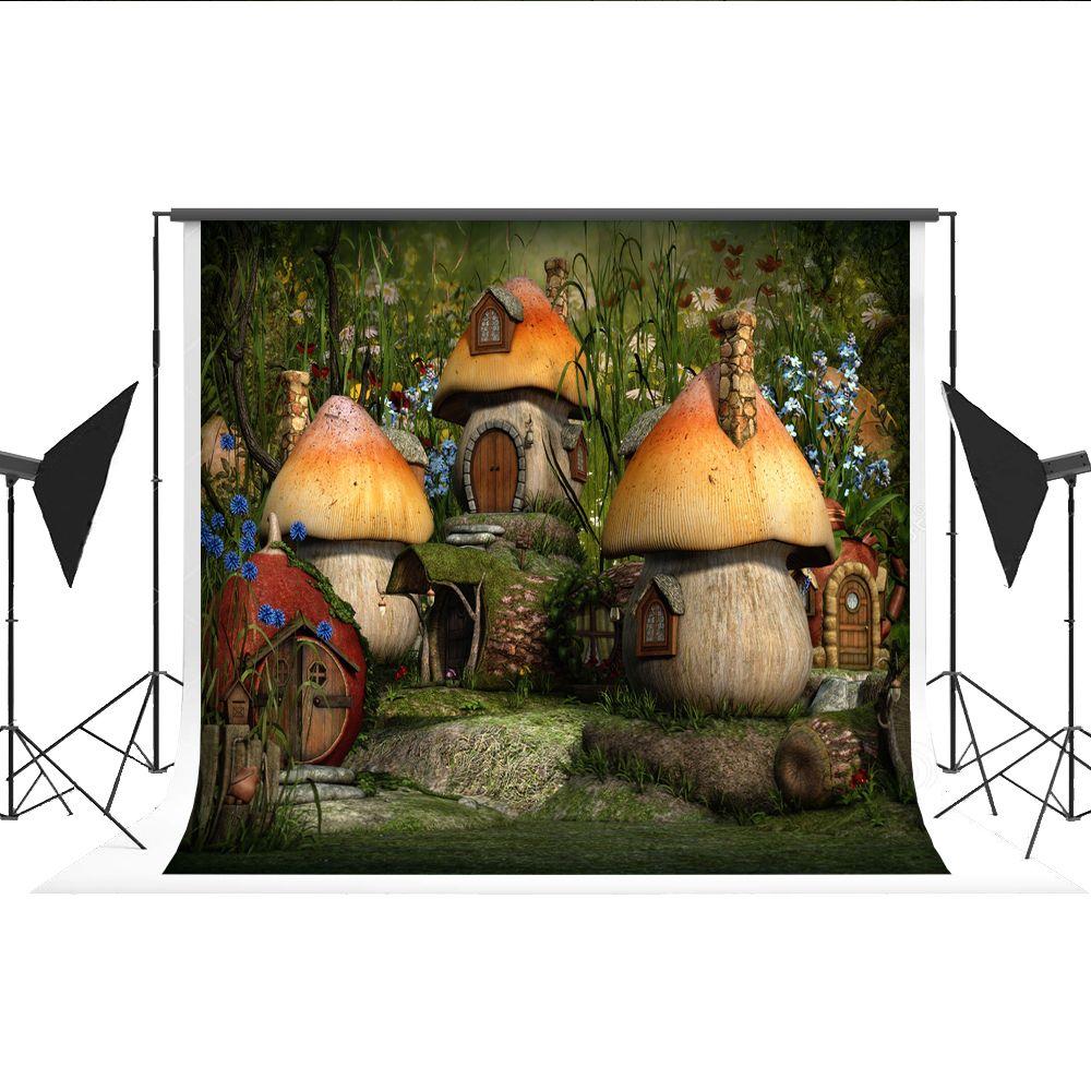 Cartoon Photo Backdrop Fairy Tale Mushroom Forest Photography