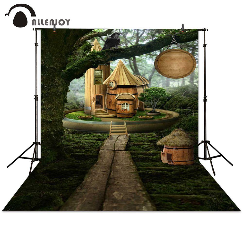 Allenjoy background photography cartoon cabin forest path fairy tale