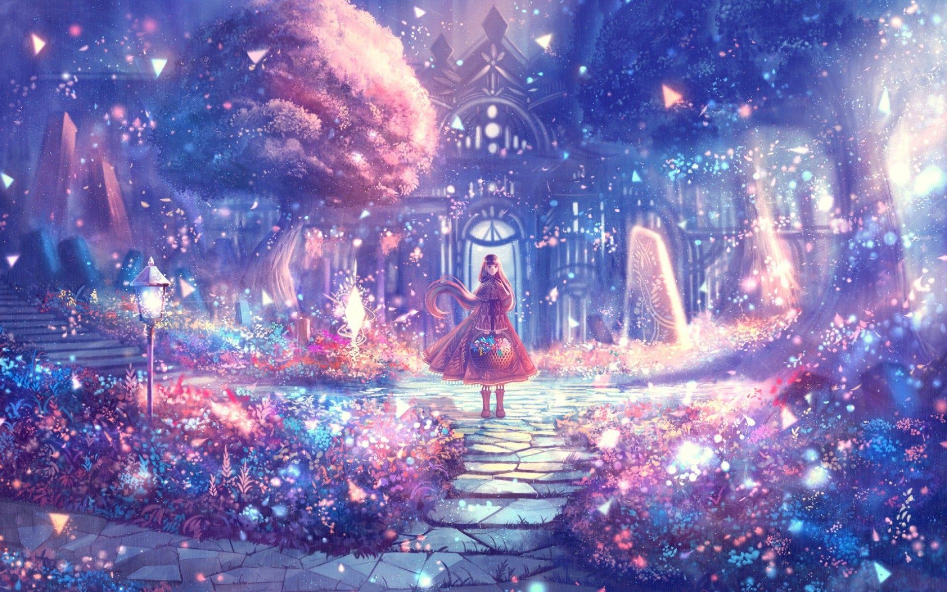 Download 1920x1200 Anime Girl, Garden, Scenic, Flowers, Blossom