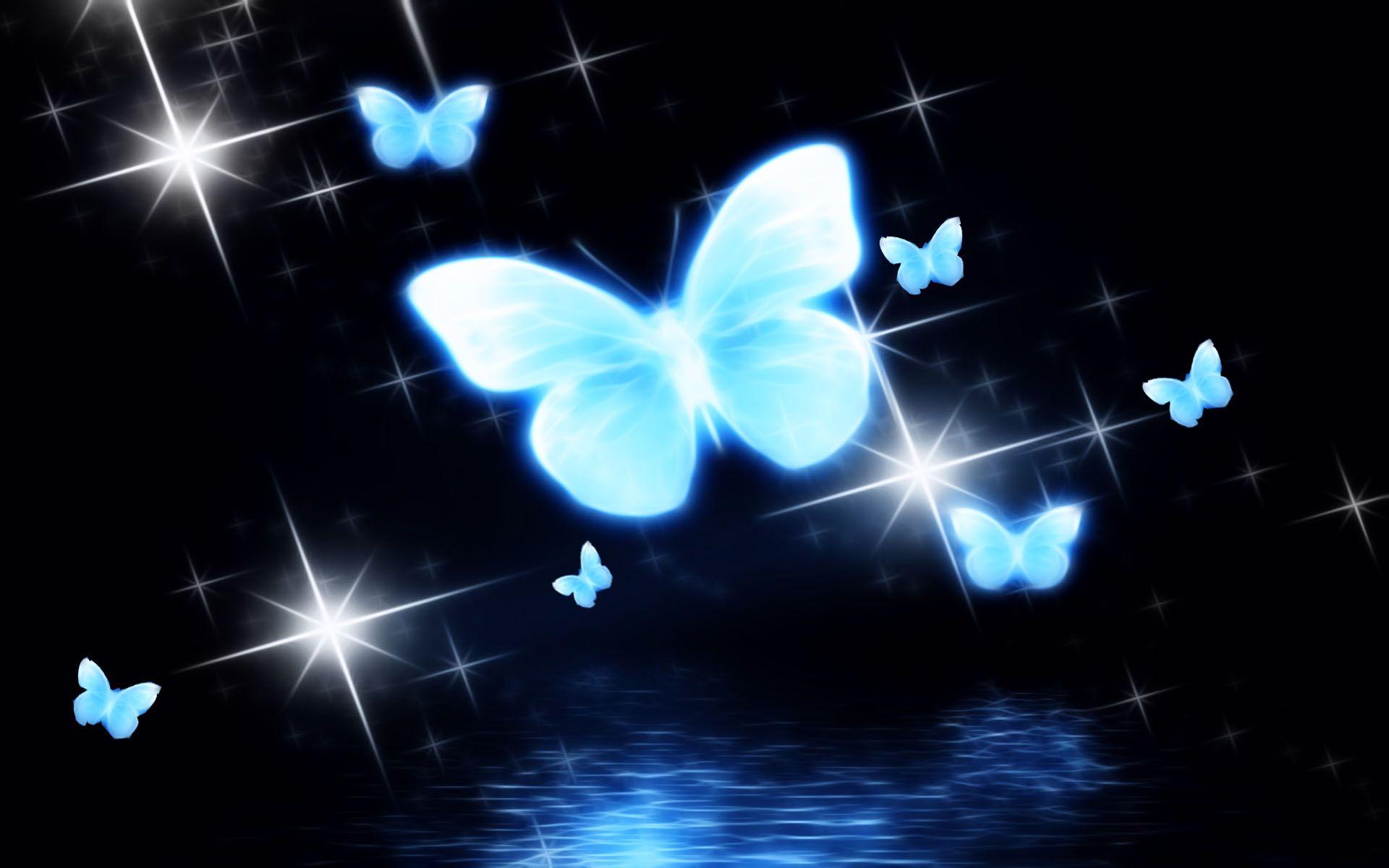 Neon Blue Butterflies Full HD Wallpaper