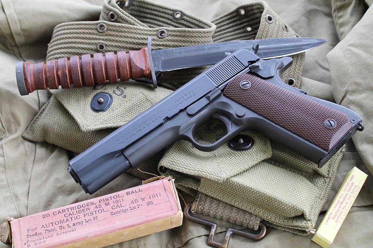 Wallpaper Pistols Knife M1911 Closeup Army