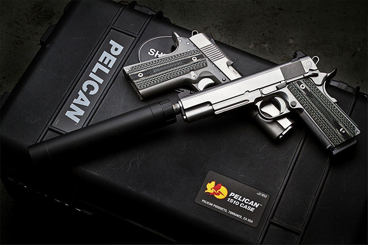 Wallpaper Pistols Silver Colt 1911 Suppressed Army