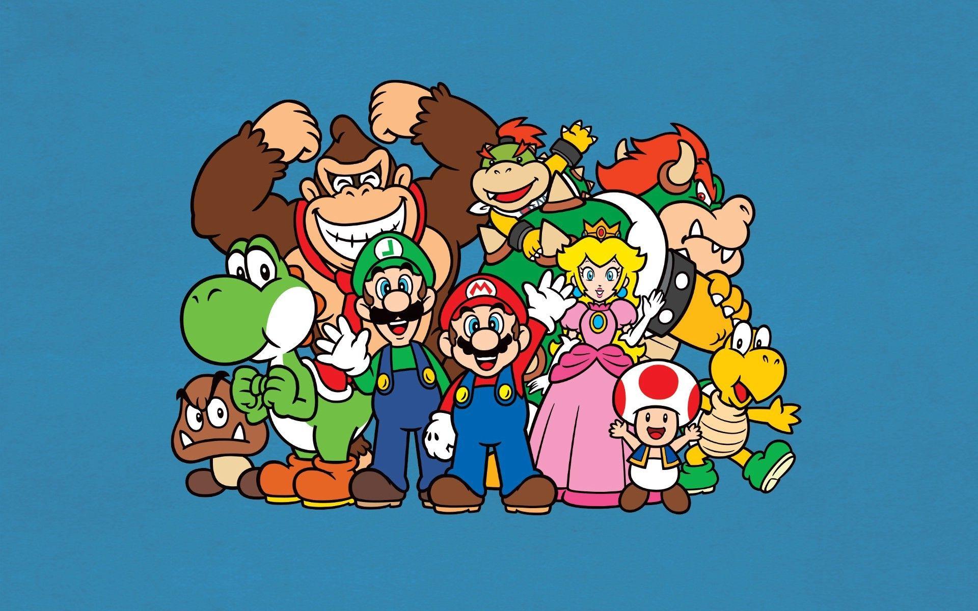 Mario Bros., Luigi, Yoshi, Princess Peach, Donkey Kong, Toad (character), Video Games, Nintendo, Minimalism Wallpaper HD / Desktop and Mobile Background