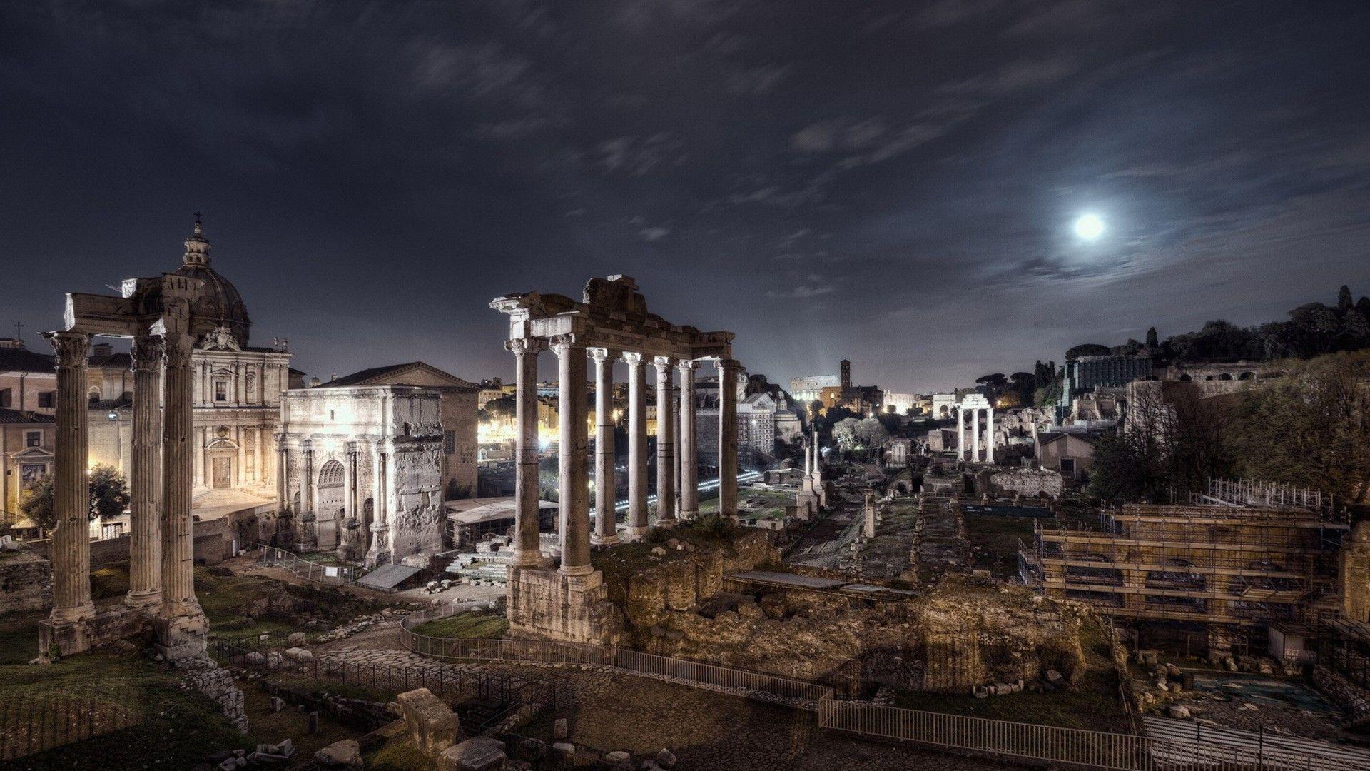 Ancient: Ancient Ruins Rome Moonlight Light City Moon Night Free