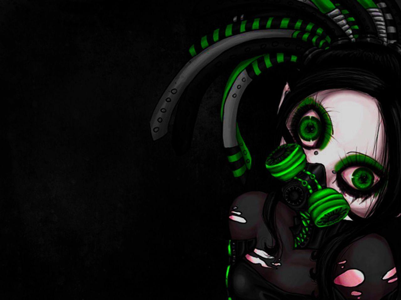 anime gas mask. Industrial Green Girl, anime, aweosme, black, dark
