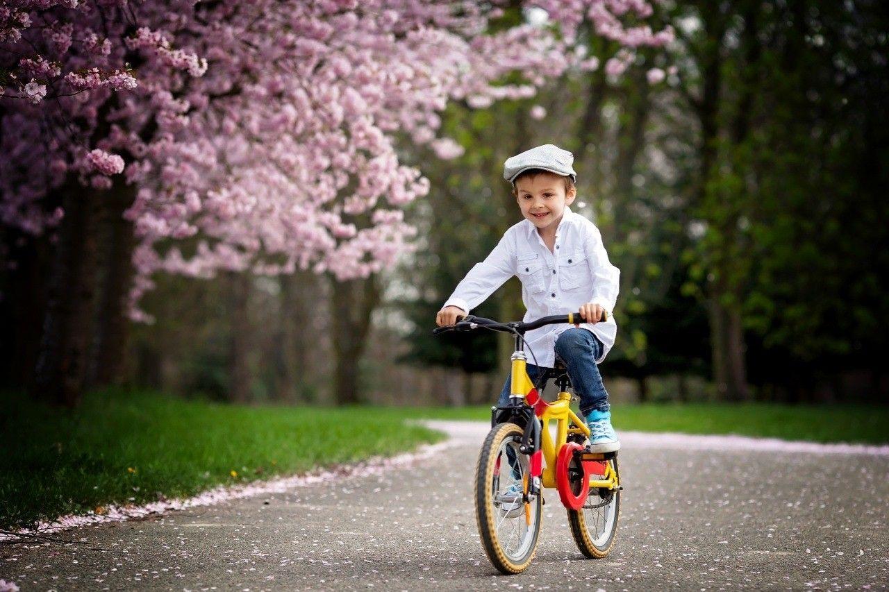 Cute Smiley Boy With Bicycle Full HD Wallpaper HD Wallpaper