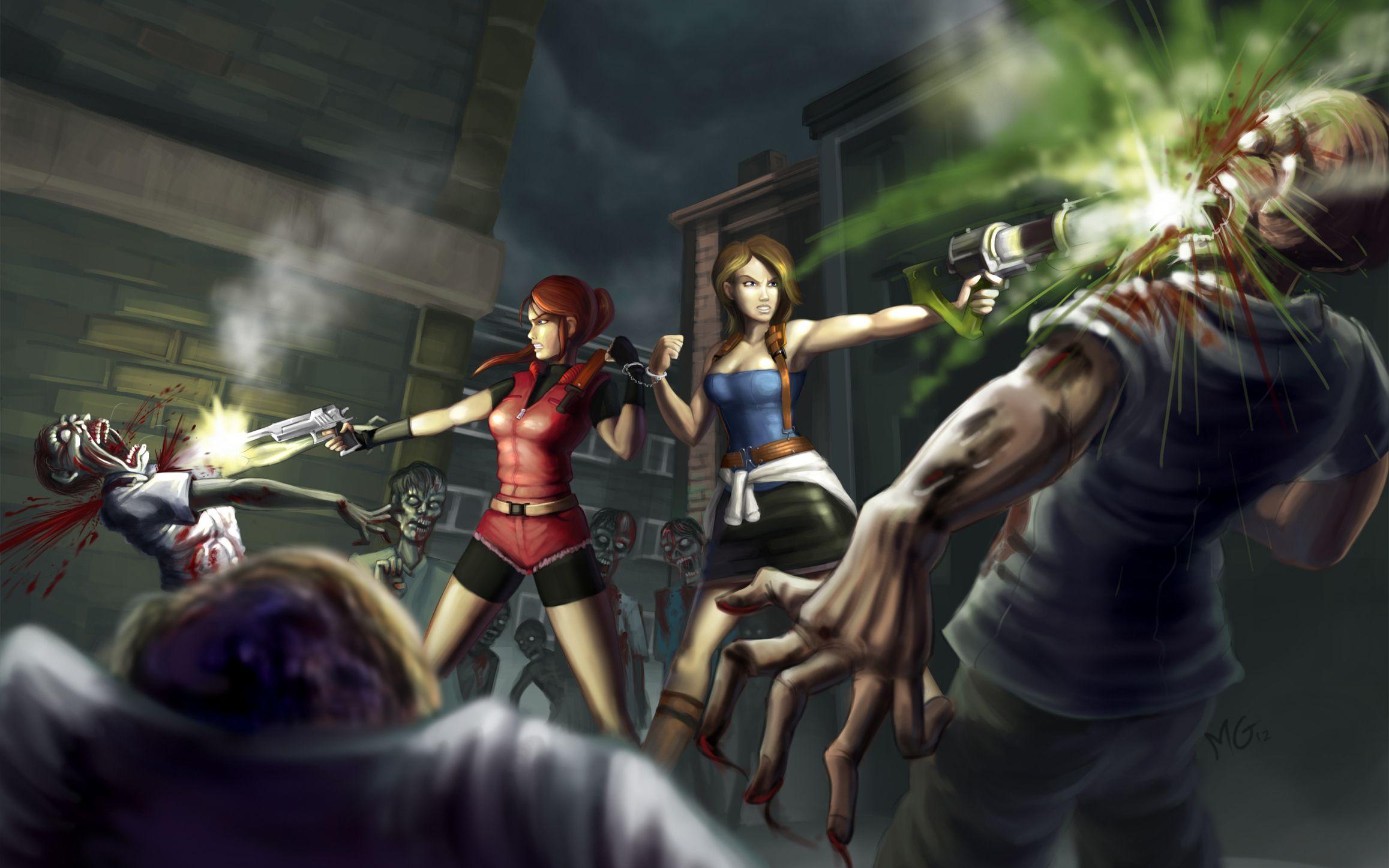 Resident Evil 6 Claire Redfield Jill Valentine blood zombie dark