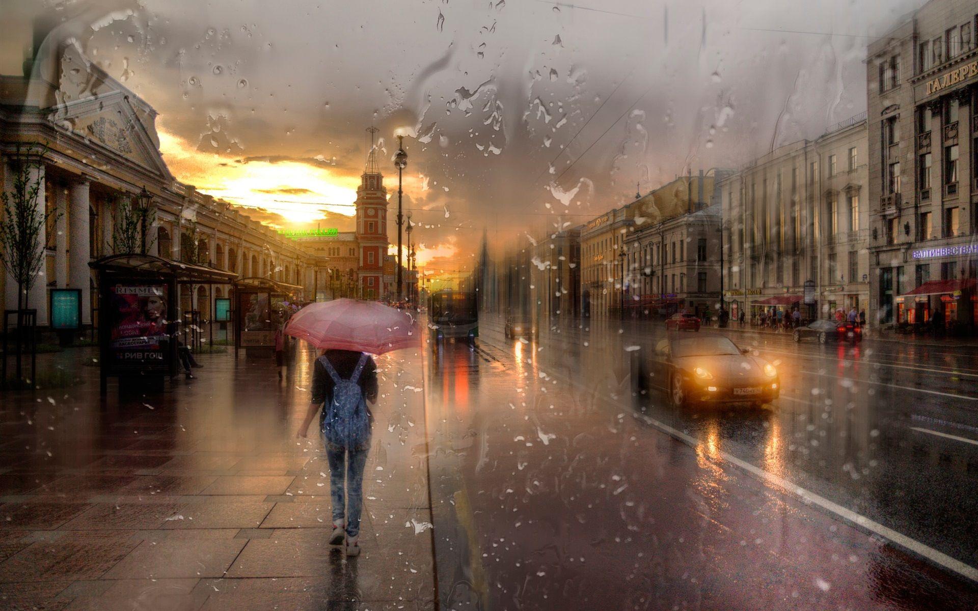 Wallpaper St. Petersburg, Nevsky prospect, rain, girl, night, lights