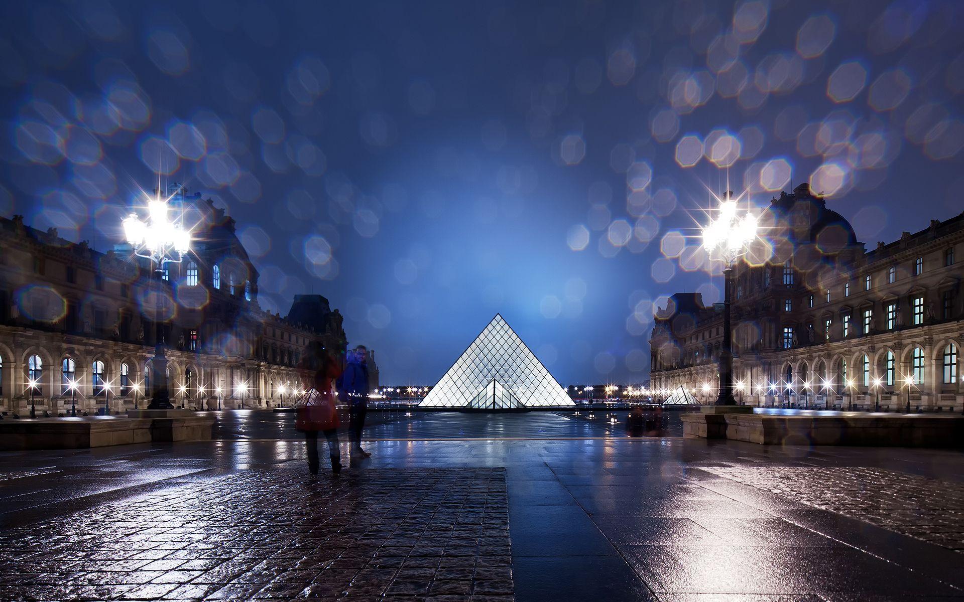 Resize wallpaper. The Louvre Louvre Pyramid Buildings Paris Night